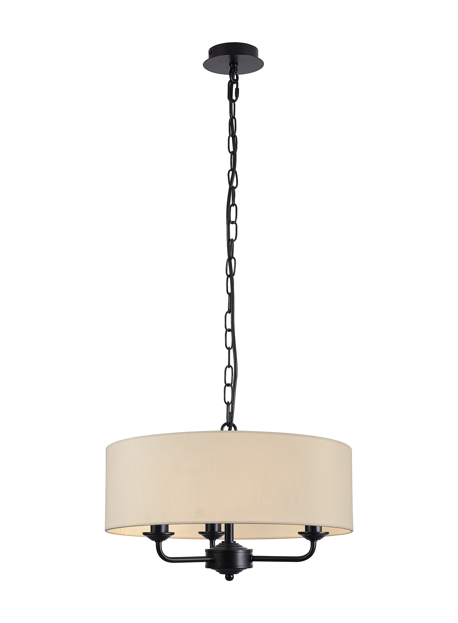 DK1016  Banyan 45cm 3 Light Pendant Matt Black, Ivory Pearl